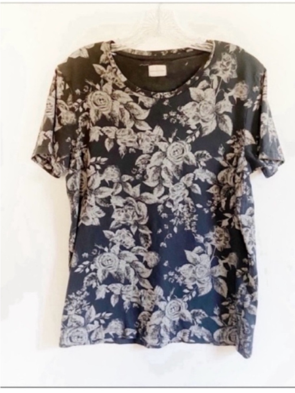 Selected/Homme t-shirt black gray floral short sleeves